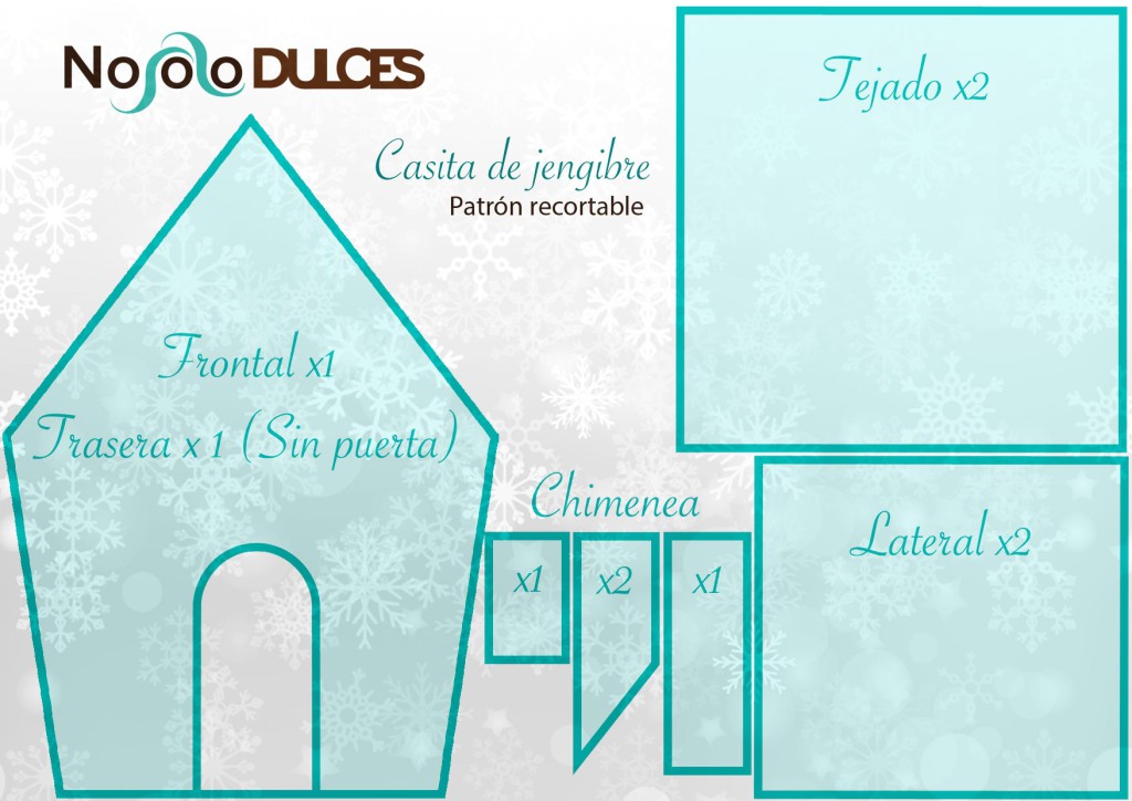 Receta de casitas de galletas de jengibre perfecta para decorar con niños en Navidad. Patrón recortable para casitas